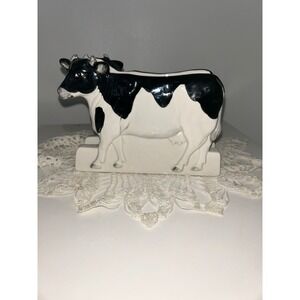 Vintage Otagiri Japan Ceramic Cow Napkin Holder Black White Farmhouse Decor